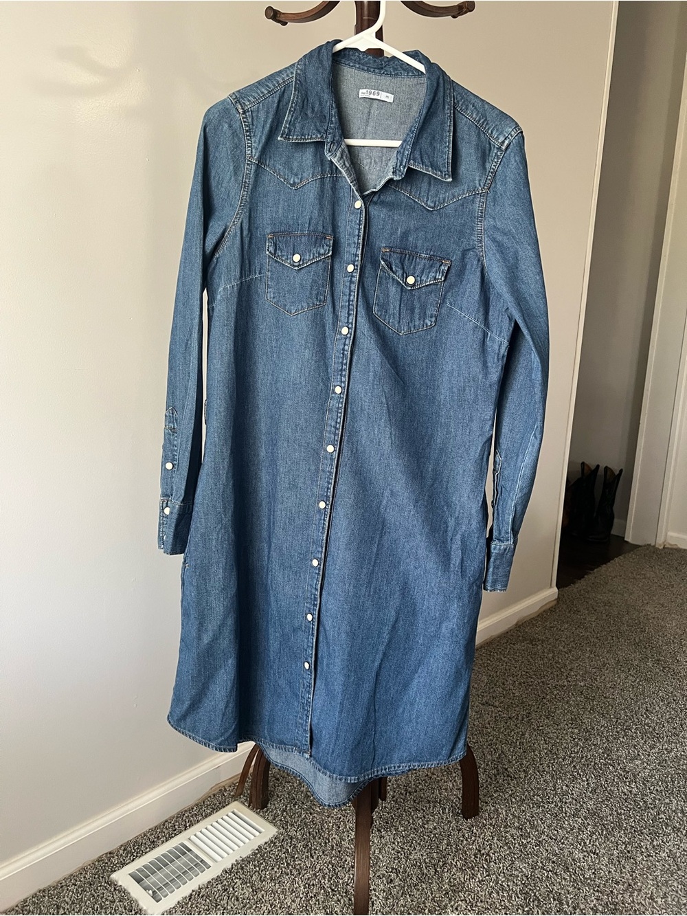 GAP Denim Long Sleeve Shirt Dress - Blue